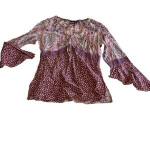 Vtg Y2K 2000s Paisley Long Bell Sleeve Baby Doll Boho Blouse Top Sz M Fairy